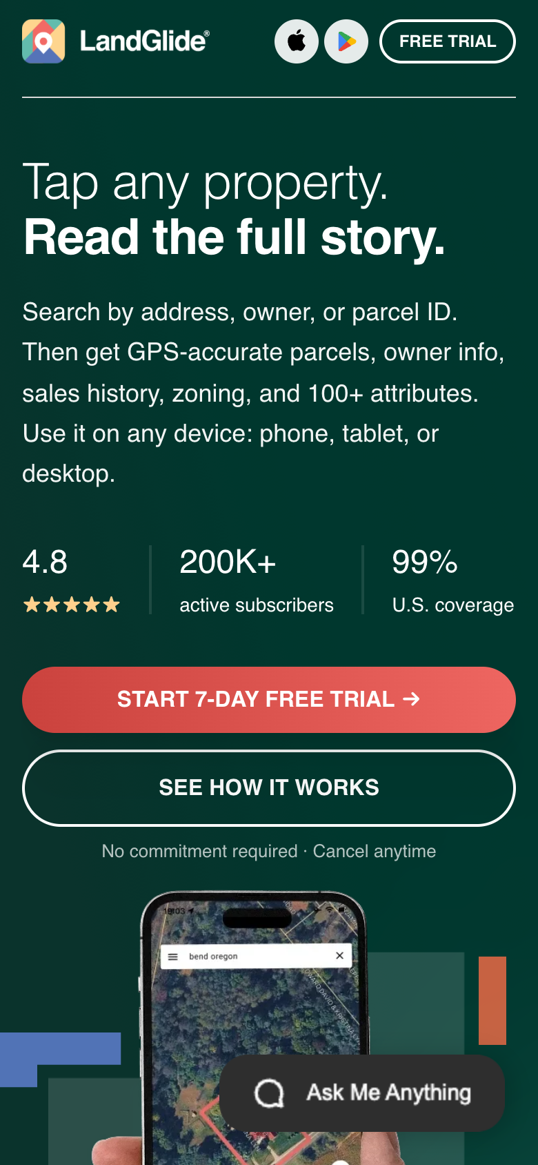 LandGlide — mobile view